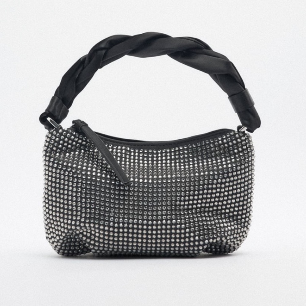 NWT Zara Woman Jewel Rhinestones Sparkly Black Shoulder Bag